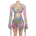 Butterfly Print Lace-up Dress