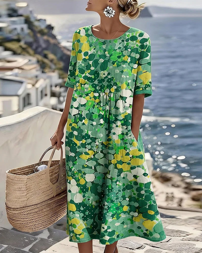 Women V-Neck Pleated Dress