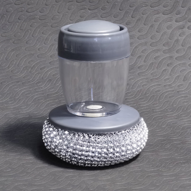 Automatic Liquid Dispensing Pot Cleaning Brush with Interchangeable Heads