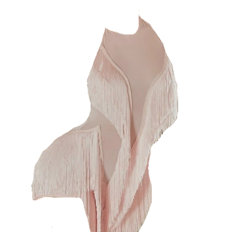 Latin Dance Dress with Tassel Triangle Skirt