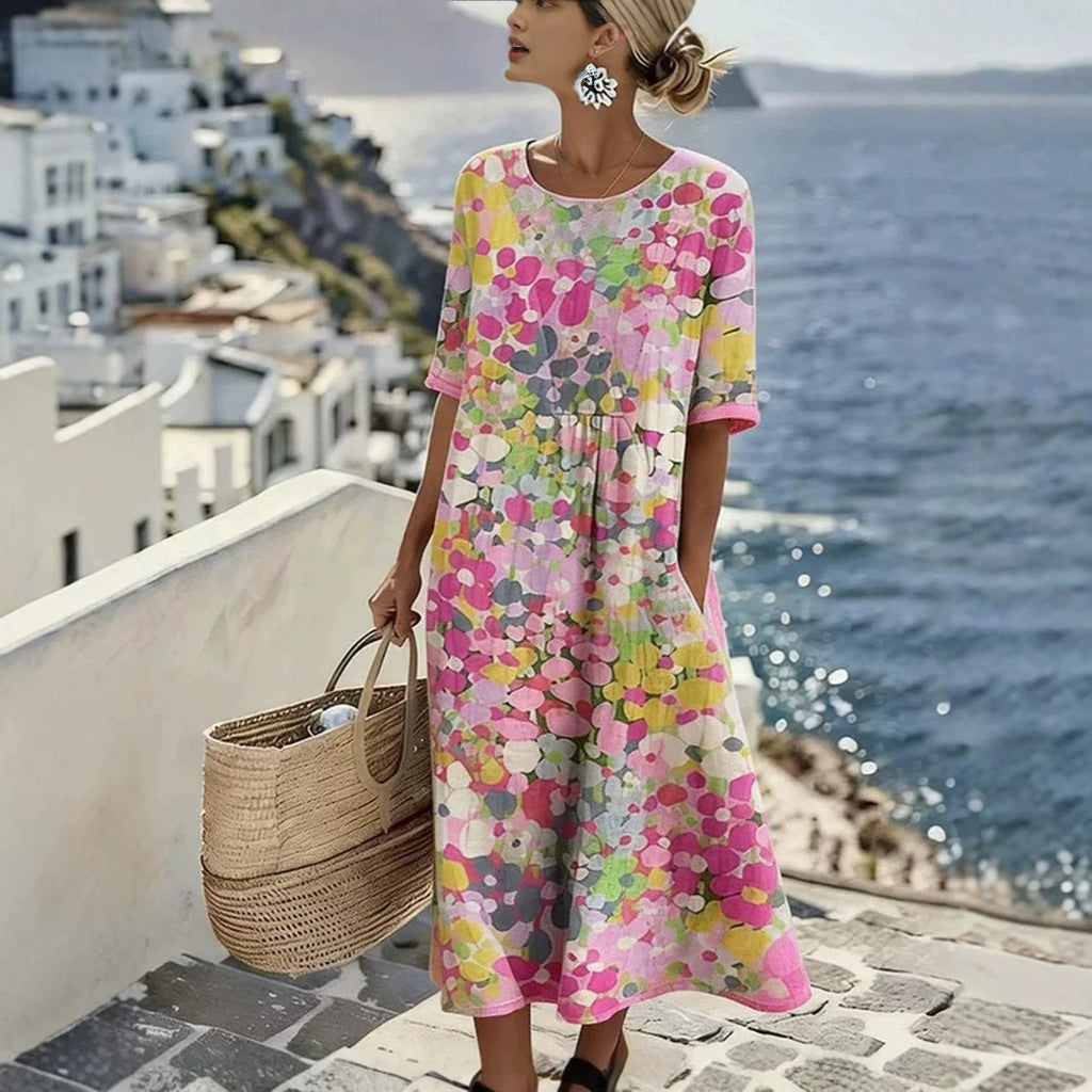 Women V-Neck Pleated Dress