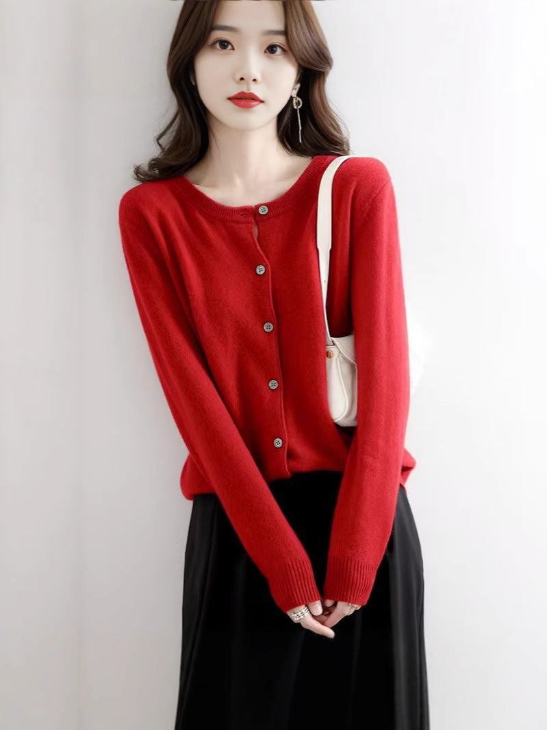 Women's Round Neck Knitted Cardigan