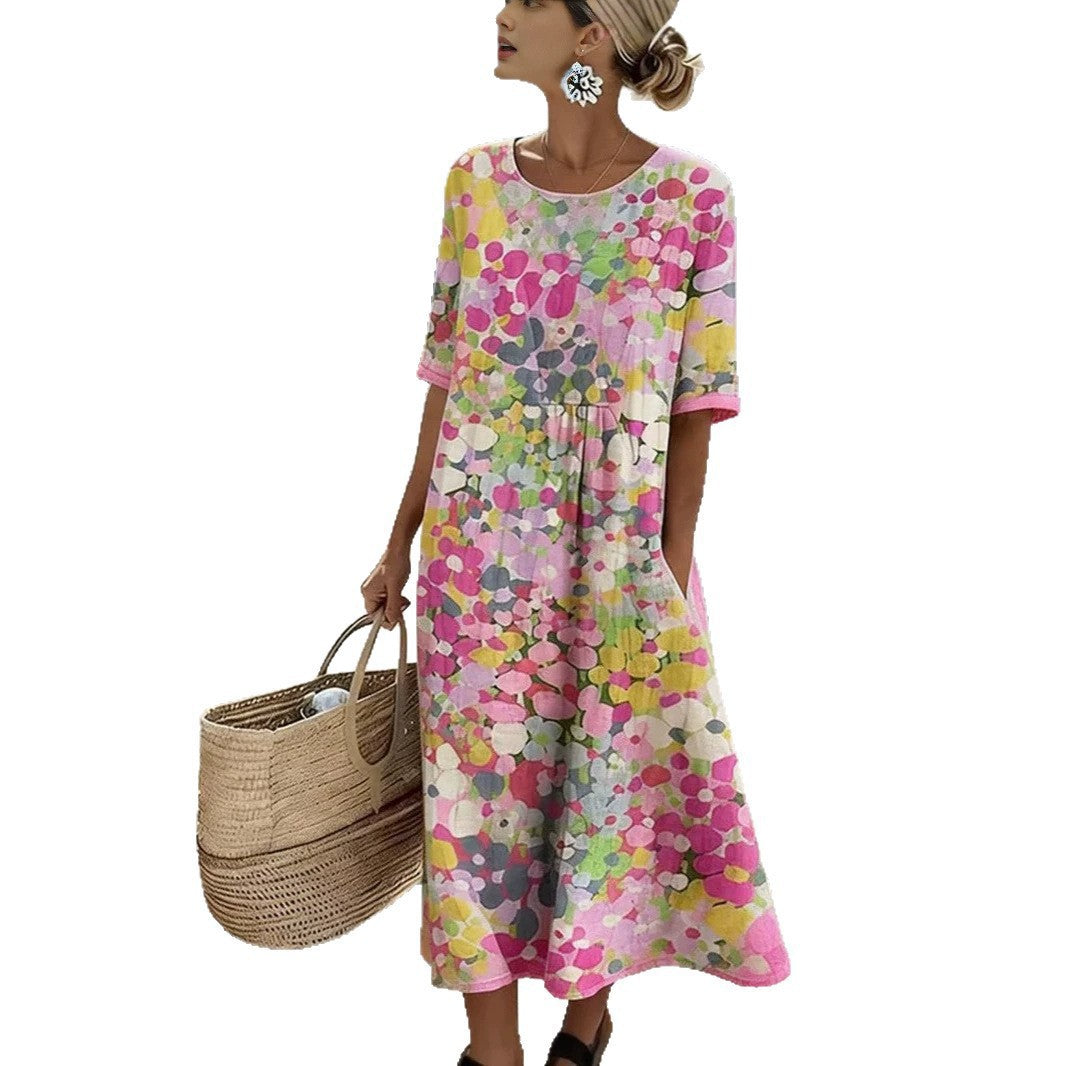 Women V-Neck Pleated Dress