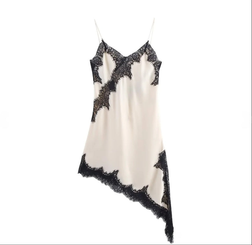 Elegant Lace Asymmetric Suspender Dress