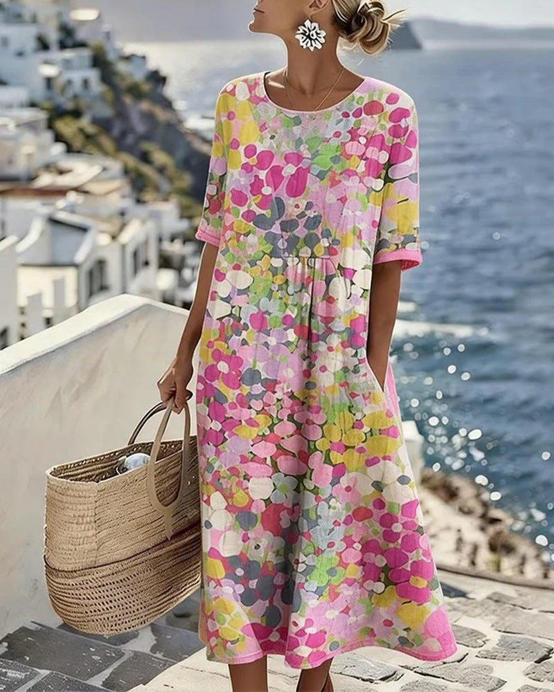 Women V-Neck Pleated Dress