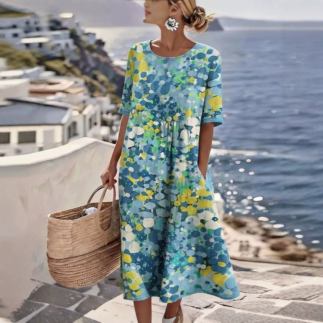 Women V-Neck Pleated Dress