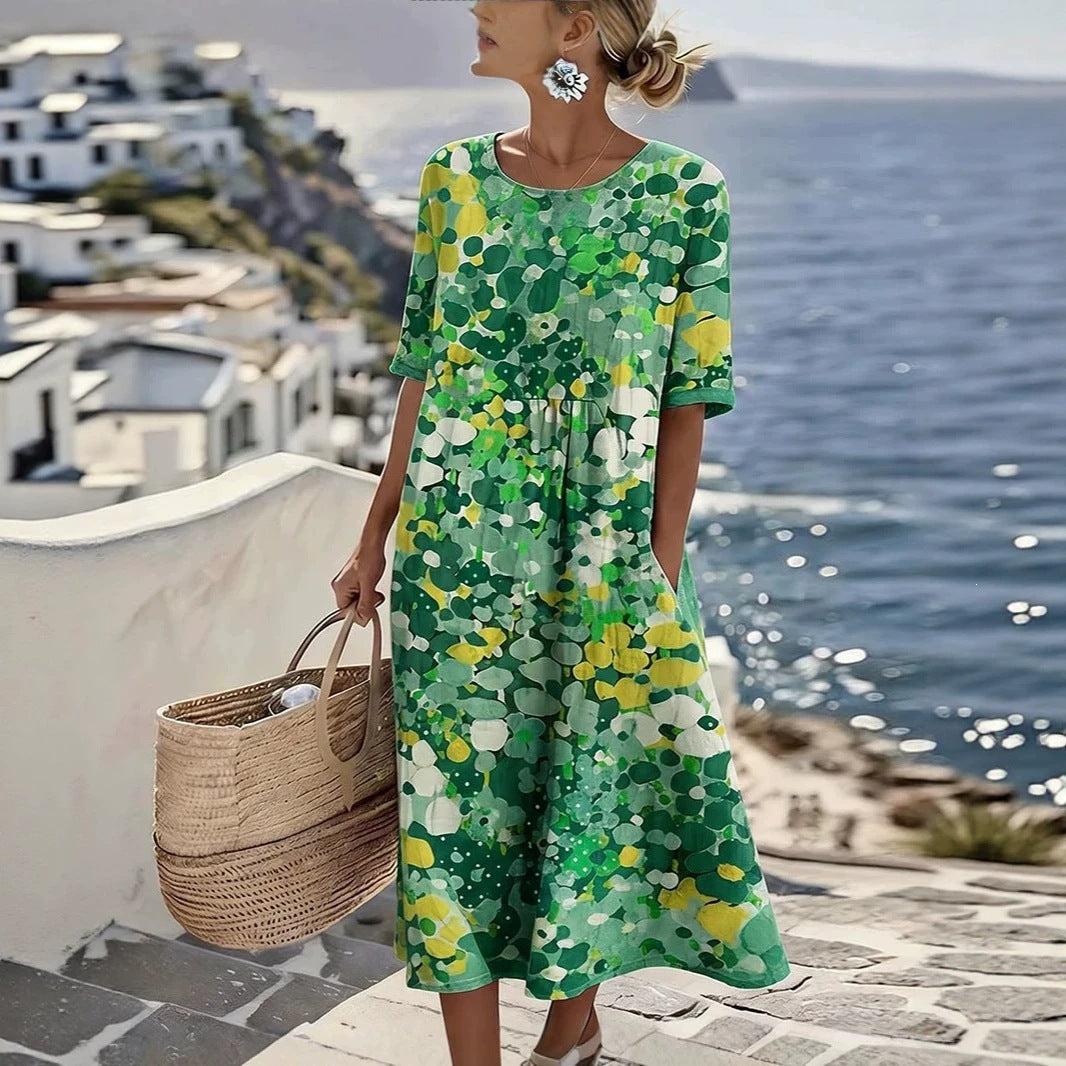Women V-Neck Pleated Dress