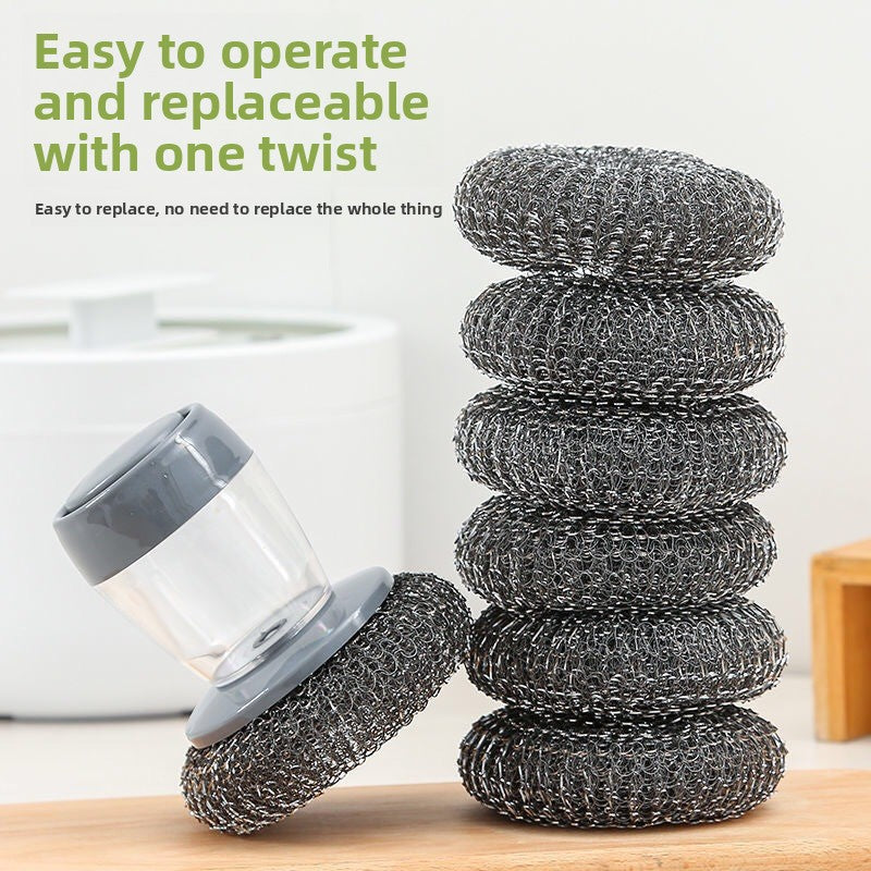 Automatic Liquid Dispensing Pot Cleaning Brush with Interchangeable Heads