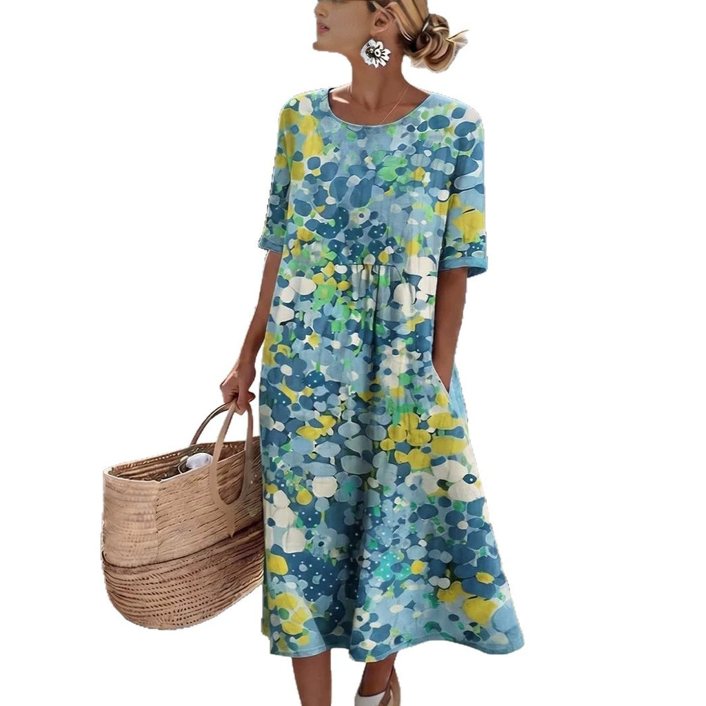 Women V-Neck Pleated Dress