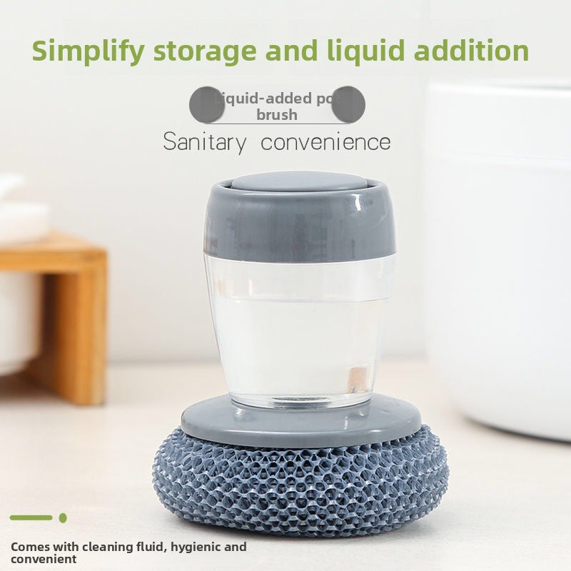 Automatic Liquid Dispensing Pot Cleaning Brush with Interchangeable Heads