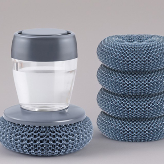 Automatic Liquid Dispensing Pot Cleaning Brush with Interchangeable Heads