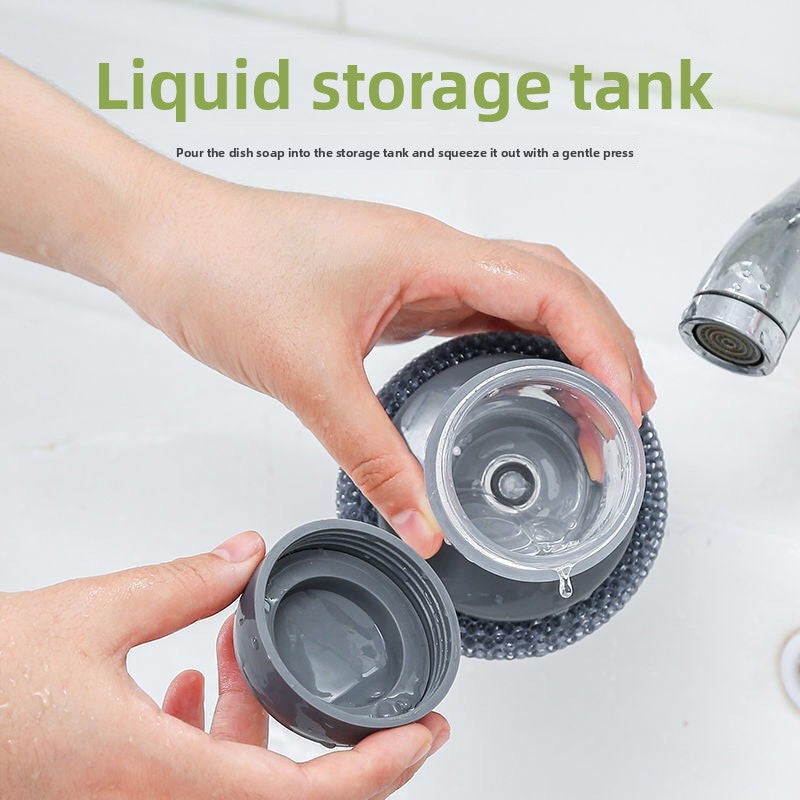 Automatic Liquid Dispensing Pot Cleaning Brush with Interchangeable Heads